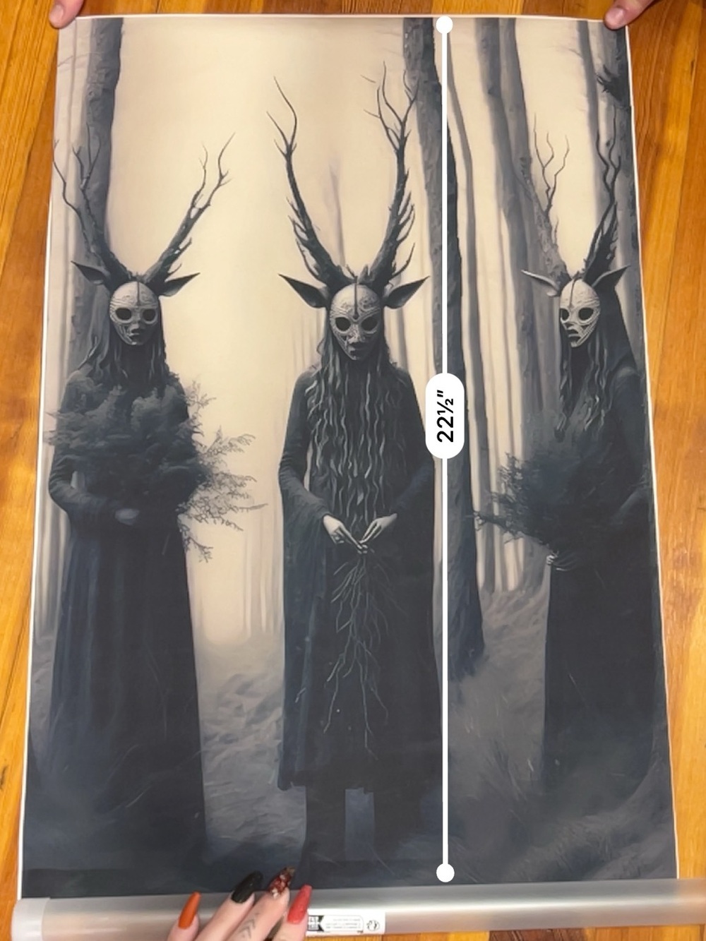 Mystic Forest Witches Trio Wall Art Canvas - Monochrome
